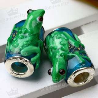 5x Lampwork Glass* Green Frog European@ Big Hole Beads  