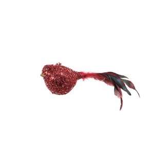  Pack of 6 Cameo Red Beaded Feather Tail Glass Bird 