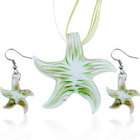 Pugster Green Starfish Pendant And Earring Murano Glass Jewelry Set