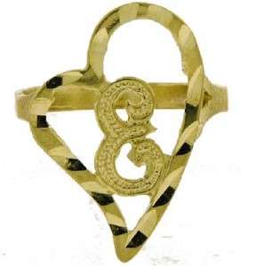 LADIES 10K YELLOW GOLD HEART LOVE INITIAL RING E LETTER  