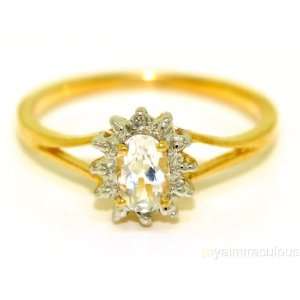  14K Gold Birthstone Ring White Topaz & Diamond (April 
