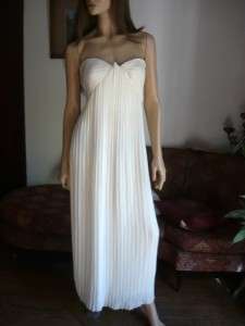 VTG PLEATED GODDESS GRECIAN IVORY MAXI DRESS GOWN S M  