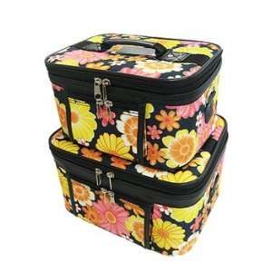 Train Case Cosmetic Toiletry 2 Piece Luggage Set Black Yellow Multi 