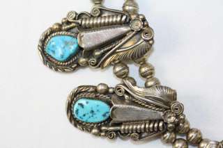 Sterling Turquoise Navajo Squash Blossom Necklace * M. Thomas Signed 