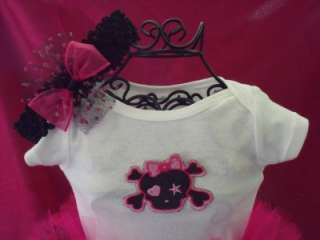 Newborn Infant Hot Pink Skull Tutu w/romper & headband  