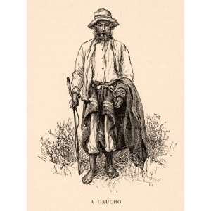  1896 Wood Engraving Gaucho Argentina Costume Pampas 