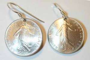 COIN JEWELRY FRENCH HF FRANC EARRINGS  