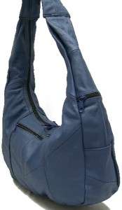   Genuine Leather Shoulder Bag Hobo Navy Blue Large Purse Handbag Tote