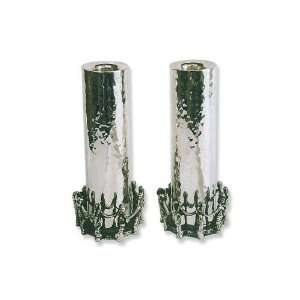  Shabbat Candlesticks in Hammered Silver with Hora Dancers 