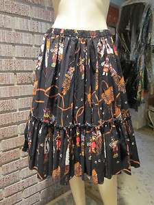   Cotton Kachina/Medicine Bag Novelty Print Full Ruffle Tier Skirt M