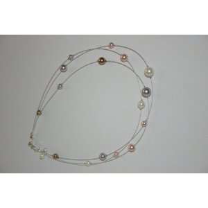Multicolor Ilusion Triple Row Pearls Necklace 