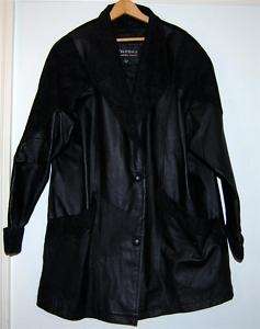 Wilsons Womans Black Leather & Printed Suede Coat Sz L  