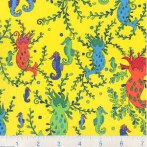  45 Wide Splash Seahorses Yellow Fabric By The Yard Arts 