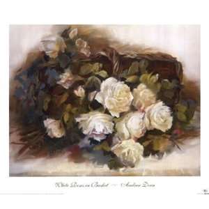  White Roses in Basket   Poster by Andrea Dern (22x19 