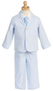 Boys Light Blue Cotton Striped Seersucker 5pc Suit 2T 7  
