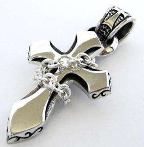 CHAIN CROSS SOLID STERLING 925 SILVER CHARM PENDANT  