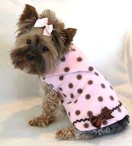 New Pink and Brown Polka Dot Fleece Hoodie Dog Dress Pet Large 