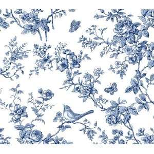  Blue and White Bird Toile Wallpaper