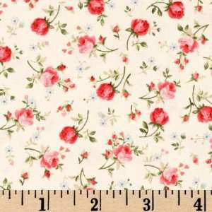 45 Wide Love Notes Rosebuds Ivory/Pink Fabric By The 