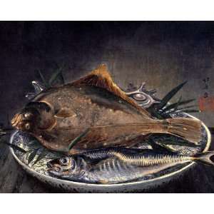 Hokusai Flat fish and mackerel   Giclee Art Reproduction on Stretched 