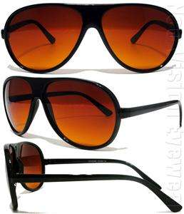 Plastic Aviator Sunglasses Blue Block Amber Lenses Black 62BB  