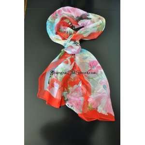 100% Silk Hand Painting Long Scarf Shawl with Vivid Vibrant Colors 
