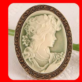 Big Oval CAMEO Pin Brooch Gift Vintage Style, Olive  