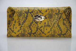   Leather Mini Handbag Crossbody Purse Python Snake Clutch Yellow  