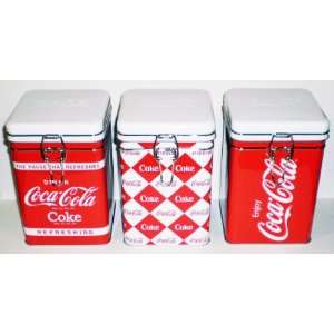  3 Piece Coca Cola Square Lock Top Tin Canisters
