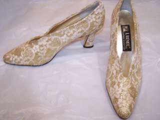 RENEE COUTURE GOLD SHIMMER LACE HEELS SHOES 7.5  