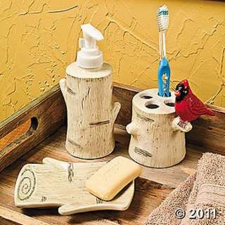 BIRCH WITH RED CARDINALS BATHROOM TOOTHBRUSH HOLDER ACCESSORY SET NEW 