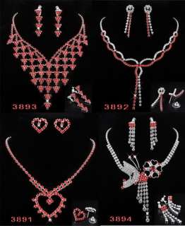 4Styles Necklace Bracelet Earrings Ring Set Inlay Red Czech Rhinestone 