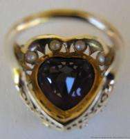 Antique Estate Ladies 14k Yellow Gold Ring w 6ct Ruby Pearls Damascene 