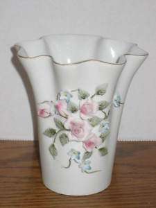Lefton Vase with Pink Roses and Blue Flowers  