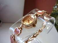 Ladies Rose Goldtone& Rhinestone Heart Bracelet Watch  