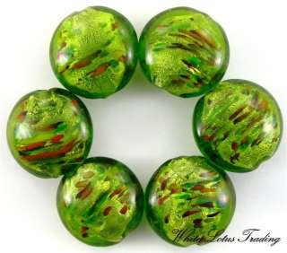 GREEN LAMPWORK ROUND DISC SILVER FOIL GLASS LOOSE BEADS  