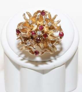 Estate 14K Solid Gold 1.0ct Ruby & Diamond Flower Ring  