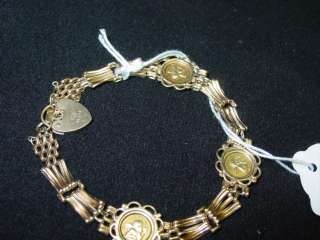 14K Yellow Gold Gate Bracelet 3 Cherub Plaques Safety Chain Length 8 