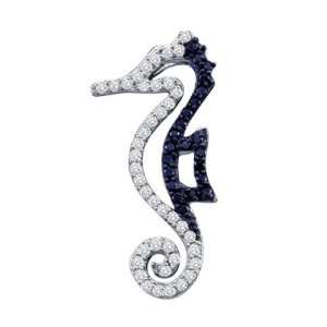 Black Diamond Seahorse Pendant Fashion Charm 10k White Gold (1/4 CTW)
