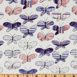  44 Wide Kokka Butterfly Line Cotton Canvas Pink/Purple 