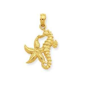   Designer Jewelry Gift 14K Starfish And Seahorse Pendant Jewelry