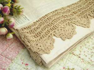 Ivory Hand Crochet Lace Cotton Bed Sheet Skirt KING  