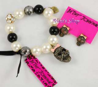 BETSEY JOHNSON Jewelry Black crystal skull earrings + bracelet set 