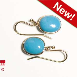 Solid 14k Sleeping Beauty   Robins Egg Blue Classic Drop Earrings 