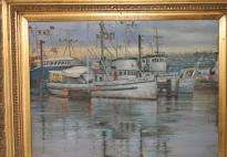 Victorian Oil Painting Maritime Tub Boats Seascape  