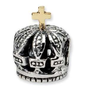 Sterling Silver Reflection Beads Collection Crown Bead Charm with 14k 