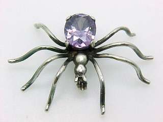 Amethyst Spider Pin or Brooch   Sterling Silver  