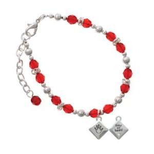    Sign with Foot Print Red Czech Glass Beaded Charm Bracelet Jewelry
