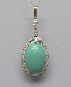 Huge 14k Gold Diamond and Persian Turquoise Pendant  