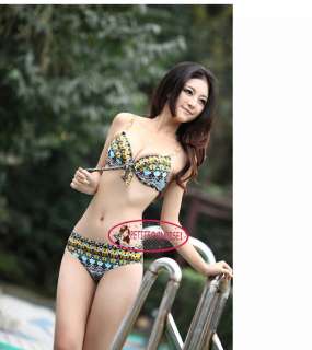 Ethnic 3 Pcs Gypsy Bikini Set Sheer Halter Sun Dress Bathing Suit 